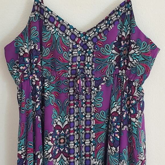 Nicole Miller Printed Empire Waist Hanki Hem Midi Dress Drawstring Empire Waist - Picture 6 of 14